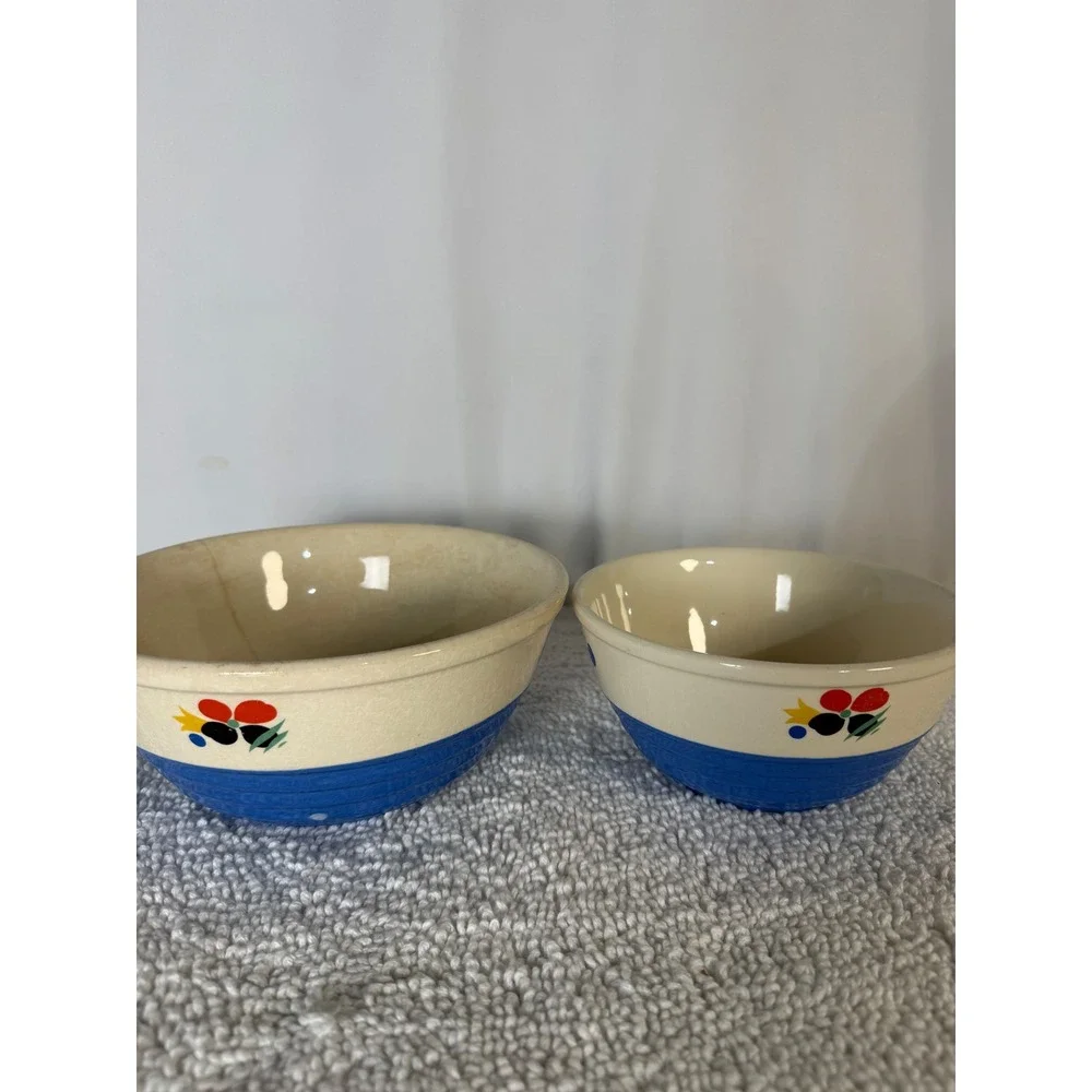 Vintage Universal Pottery Mixing Bowl Blue Floral Pattern Nesting‎ Bowls 2